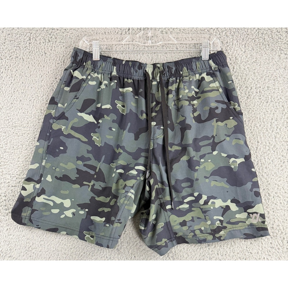 Dixxon Athletic Shorts Mens Large Green Camo Stretch Drawstring Pockets Workout